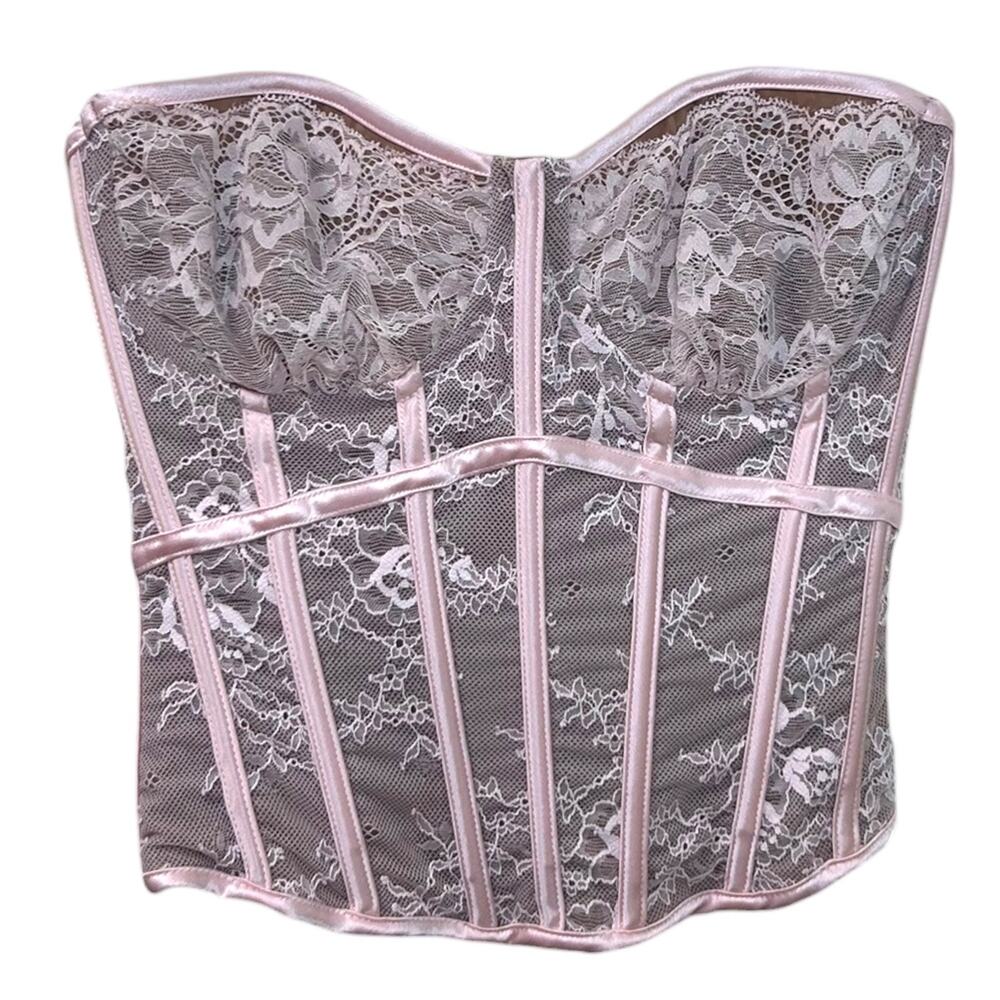 House of CB NWT Women's 'Ayana' Lace Boned Corset Top, Veiled Rose Pink, X-Small - Picture 3 of 12